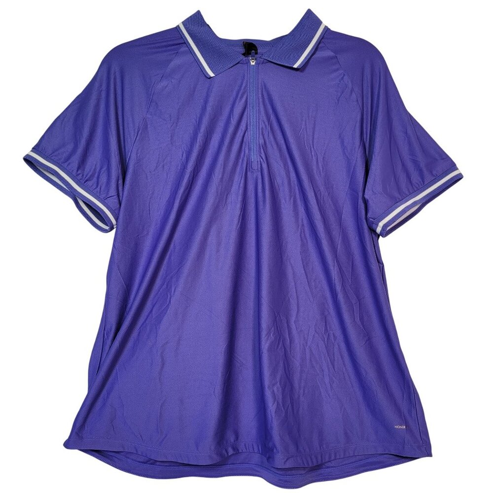 Mondetta Women's Active 1/4-Zip Short Sleeve Mesh Polo Shirt Blue Size Large